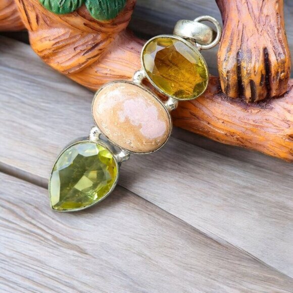 Yellow Topaz ✦ Peach Calcite ✦ Peridot Pendant ✦ Sterling Silver Made In Italy - Picture 1 of 13